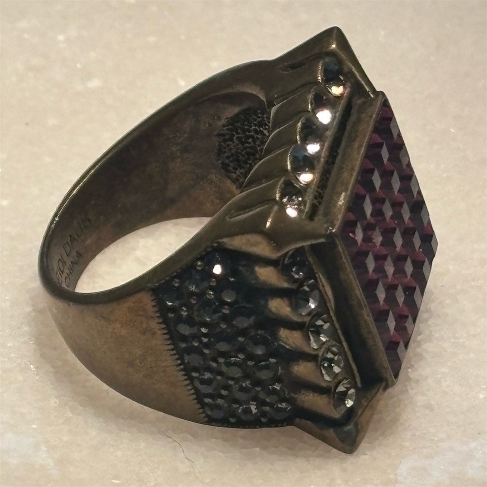 Heidi Daus Ring Size 10 Purple Crystal Square Art Deco Statement - Picture 8 of 16